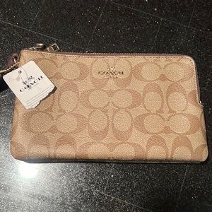 Coach wallet/bag brand new two zippers beige in color